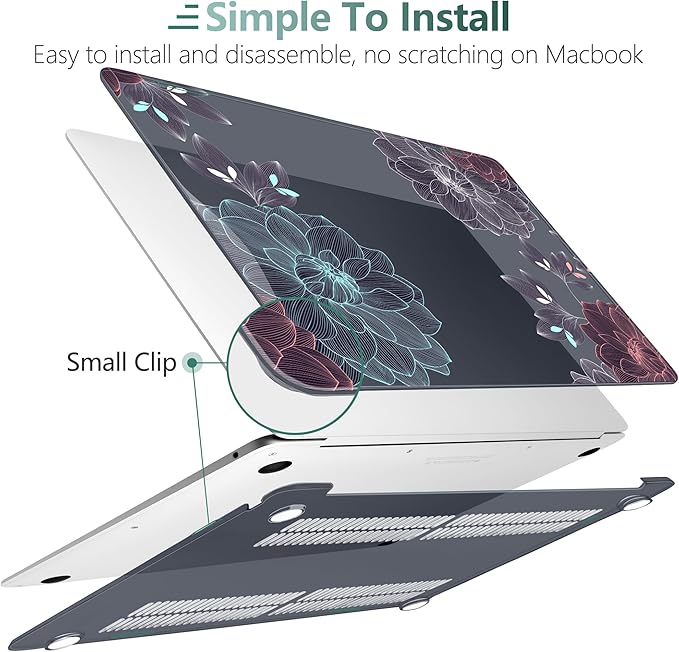 DONGKE Compatible with MacBook Air 13 inch Case 2021 2020 2019 2018 Release A2337 M1 A2179 A1932 with Retina Display Touch ID, Plastic Hard Shell & Keyboard Cover - Dahlia Flowers