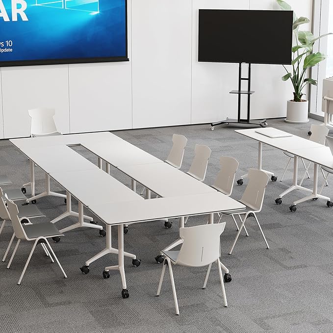 Folding Conference Room Tables 6 Pack, Foldable Modern Mobile Meeting Table Desk Training Table 6FT Large Rolling OfficeTable for Conference Training Classroom (4, 47.2" * 23.6" * 29.5")