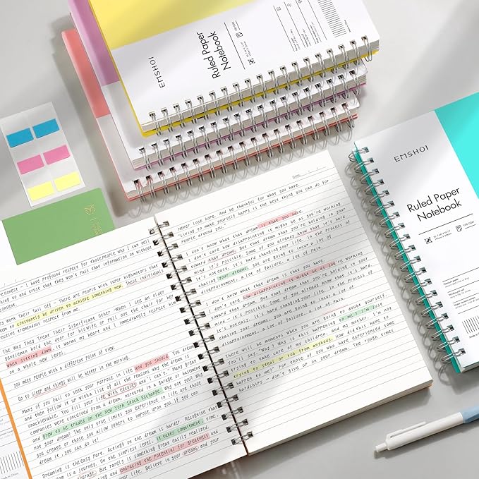 EMSHOI A5 Spiral Notebook College Ruled Lined Journal, Small 5.7" X 8.22", 300 Pages/150 Sheets, 100gsm Thick Paper, Waterproof Hardcover, for Office School Women Men Work Writing Notes-Purple