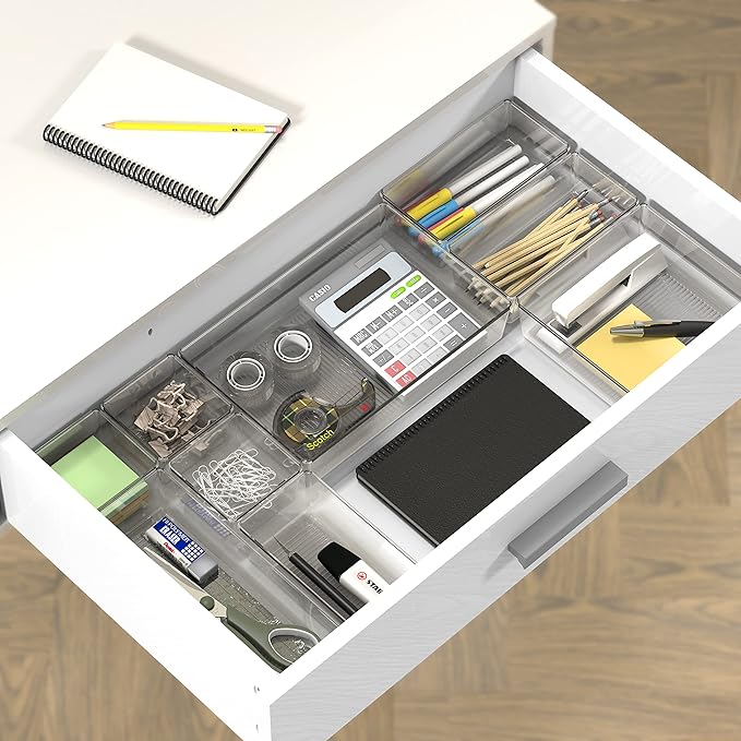 Simple Houseware 20 PCS Clear Plastic Drawer Organizers Set, 5-Size for Makeup, Bathroom, Bedroom and Office