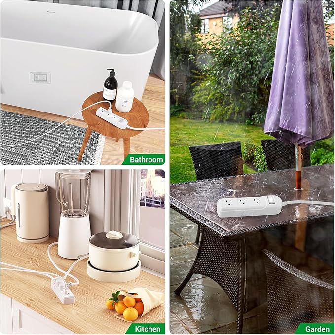 IPX6 Outdoor Power Strip Weatherproof, Waterproof Surge Protector with 3 Wide Outlet 15FT Long Extension Cord, Wall Mountable for Outside Decorations and More UL Listed(Black)