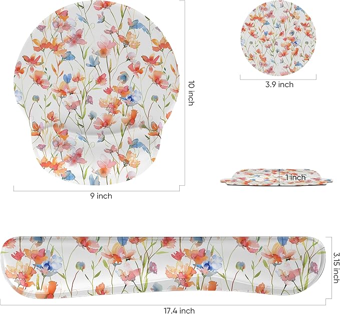 RICHEN 3 PCS Computer Mouse Pads for Desk with Coaster Set, Non-Slip Keyboard Wrist Rest and Mouse Pad Set, Ergonomic Design (YKMWR-52)