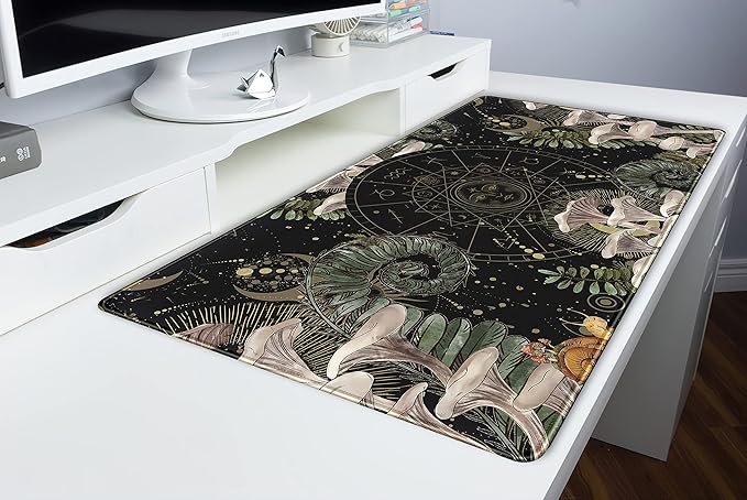 Moon Mushroom Gaming Desk Pad Cute Dark Tarot Mousemats Desk Mat, Forest Extended Large Anime Mouse Pad, Gamer Desk Decor Setup, Full Desk Mouse Keyboard Mat XXL, Laptop Desk Pad 31.5"x15.75"