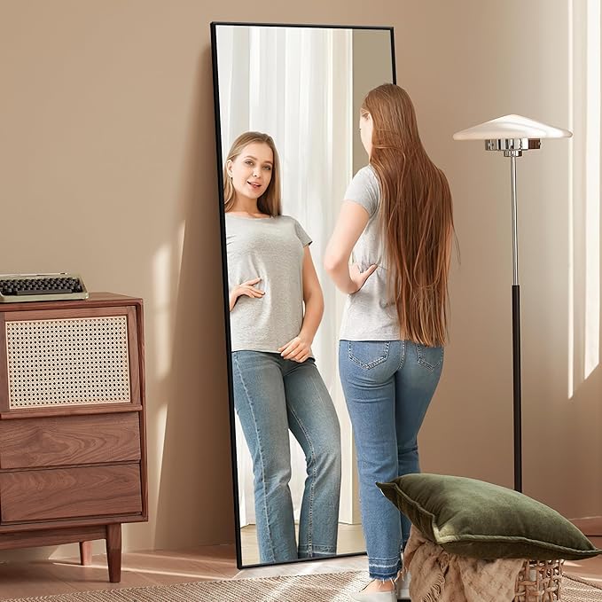 64"x21" Full Length Mirror Rectangle Body Dressing Floor Standing Mirrors for Bedroom & Cloakroom, Black
