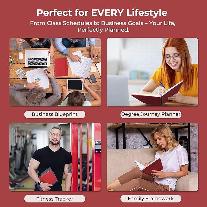 Planner 2025-2026 Daily Weekly and Monthly,8.5"x6.5",18 Months Spiral Bound Calendar Agenda with Self-adhesive Pen Holder,2026 Academic Plan with Vegan Leather Soft Cover,Red