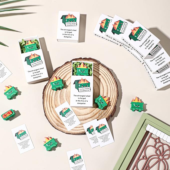 Realspring 36 Sets Dumpster Ornament Desk Accessories Emotional Support Resin Dumpster with Inspirational Cards Funny Employee Appreciation Gifts for Halloween Team Office Coworker Teacher (Classic)