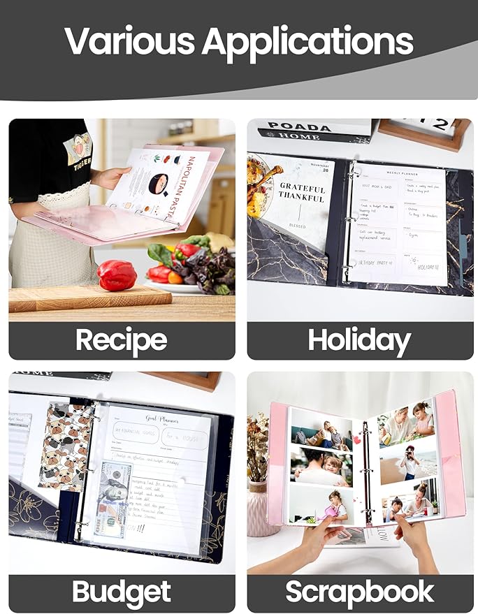 SUNEE 3 Ring Binder, 1 Inch, Cute Binder with 2 Pockets, Decorative Black Marble Heavy Duty (Fit 8.5x11 Inches) for School & Office