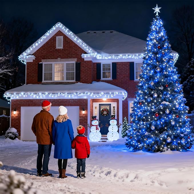 1500 LED Christmas Lights Outdoor with 12 Modes, 470FT Green Wire Christmas String Fairy Lights with Timer & Dimmable, Waterproof Twinkle Tree Lights for House Party Wedding Xmas Decor, Blue & White