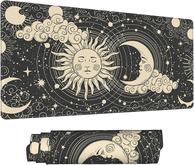 Desk Mat,Celestial Sun and Moon Extended Gaming Mouse Pad for Office Work & Game,Computer Keyboard Mouse Mat Desk Non-Slip Rubber Base Large Mousepad with Stitched Edges, 31.5x15.7inch