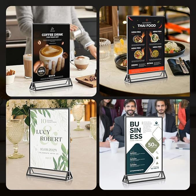15 Pack Acrylic Sign Holder 5x7, Wedding Black Frame Table Number Holders Vertical, Clear Picture Frames Flyer Stands Tables Menu Holder, Double Photo Paper Display Holder for Party, Home, Office