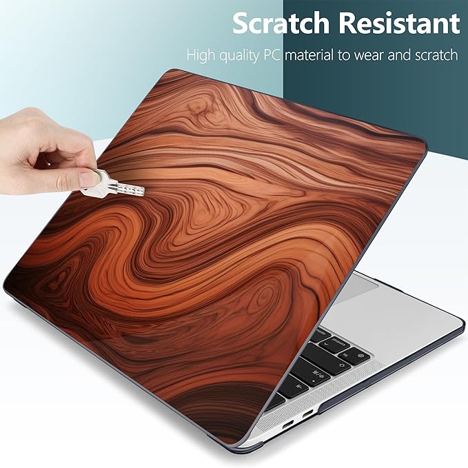 TWOLSKOO Compatible with MacBook Pro 13 inch Case 2023-2016 A2338 M2/M1 A2251 A2289 A2159 A1989 A1706, Plastic Hard Shell Cover & Keyboard Skin & Screen Protector, Wood Grain