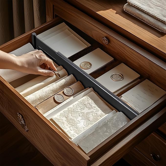 Utoplike Bamboo Drawer Dividers Large, 4'' High Adjustable Kitchen Drawers Organizers for Clothing, Spring Loaded, Works in Bathroom, Dresser, Desk, 4 PCS, Black