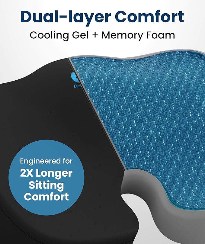 Everlasting Comfort Doctor Recommended Memory Foam Seat Cushion for Office Chairs & Car Seat - Ergonomic Office Desk Accessories for Tailbone Pain Relief, Sciatica & Back Support