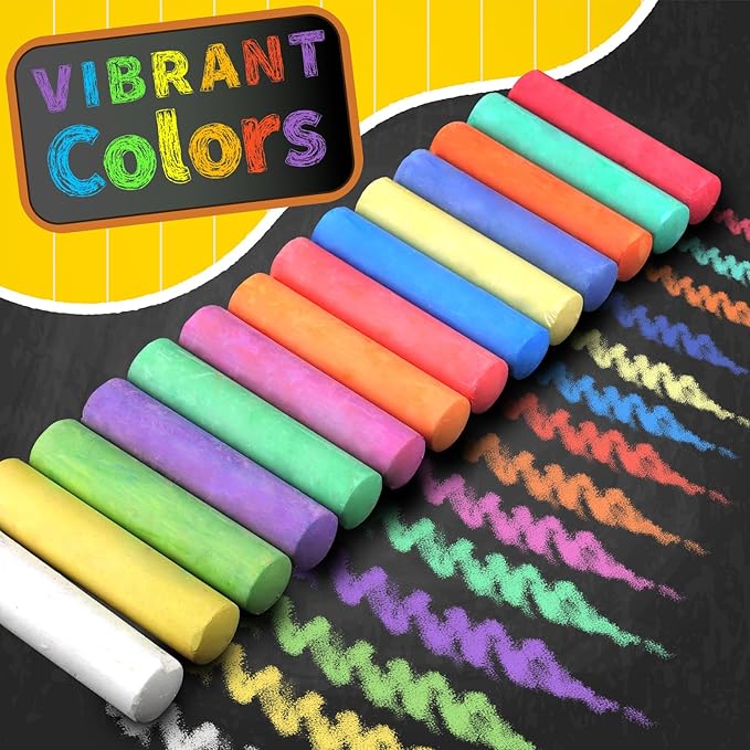 280PCS Sidewalk Chalks in 24 Colors: Washable Jumbo Chalk Set for Kids Toddlers, Non-Toxic Dustless Colored Chalk Bulk for Outdoor Art, Party Favors, Painting on Chalkboard Blackboard Playground