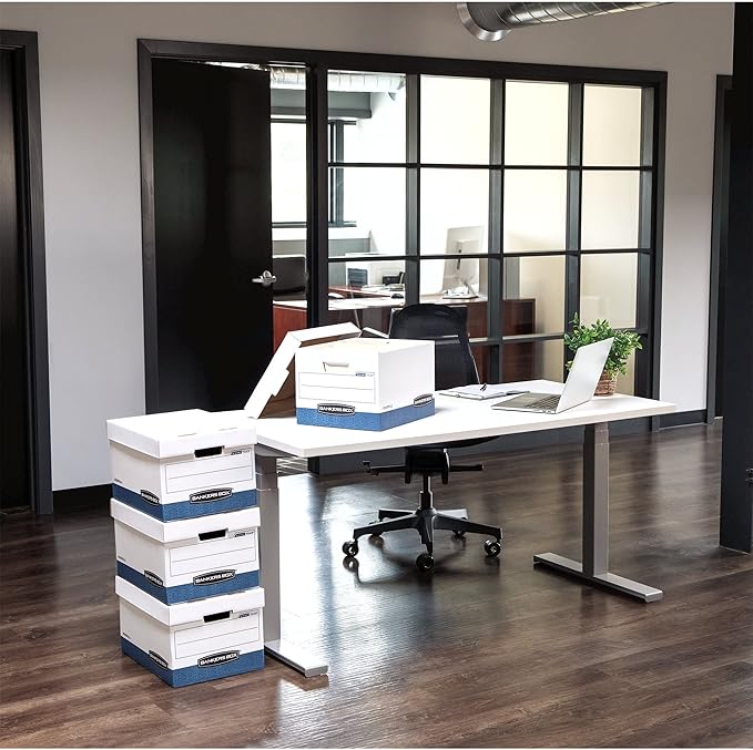 Bankers Box 20 Pack STOR/FILE Medium-Duty File Storage Boxes, FastFold, Lift-Off Lid, Letter/Legal, White/Blue