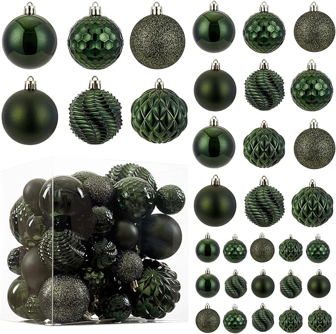 Christmas Balls Ornaments -36pcs Shatterproof Christmas Tree Decorations with Hanging Loop for Xmas Tree Wedding Holiday Party Home Decor,6 Styles in 3 Sizes(Dark Green)