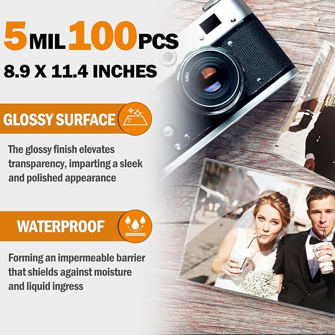 Everest Thermal Laminating Sheets, 8.9 x 11.4 Inches, 5 Mil Thick, 100 Pack, Non-Toxic Material and Adhesive, Letter Size Laminated Pouches for Documents, Clear (TH0500-02)