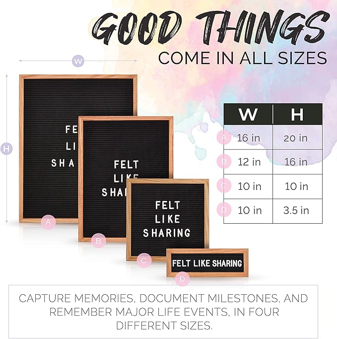 Felt Like Sharing Small Letter Board (Black Felt - 10”x3.5”) – Changeable Message Board with 3 Sets of Felt Board Letters – Statement Wall Sign for Quotes, Home or Holiday Decor In Oak Frame