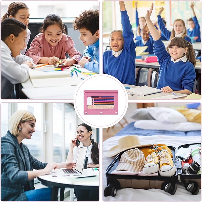 YoeeJob 36 Pack Zipper Pencil Pouch for 3 Ring Binder with Clear Window for School and Office Supplies (Pink)