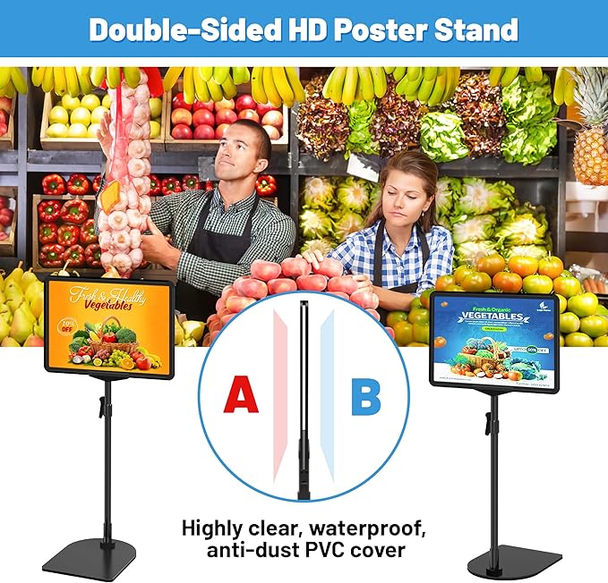 4Pack Sign Stand for Display 8.5 x 11, Adjustable Poster Stand for Table Top & Floor, Floor Standing Sign Holder, Metal Signage Stands for Business, Tradeshow, Store, Farm Display Stands