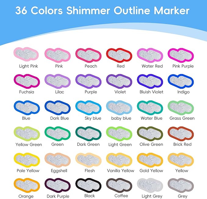 48 Colors Double Line Outline Markers, Shimmer Outline Marker Pen Set with Metallic & Glitter Effects, Self-Outline Shimmer Markers for Card Making, DIY Art, and Doodling, Perfect for Kids & Adults