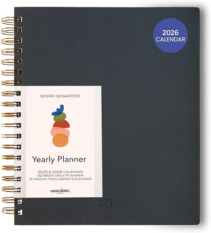 Anecdote Planner 2026 (8.5" x 10") Daily Planner Weekly Monthly Planner - 52 Weeks w/Library Buckram Cover, Brass Spiral - A4 Size Bleed-Resistant Paper – Ink Blue