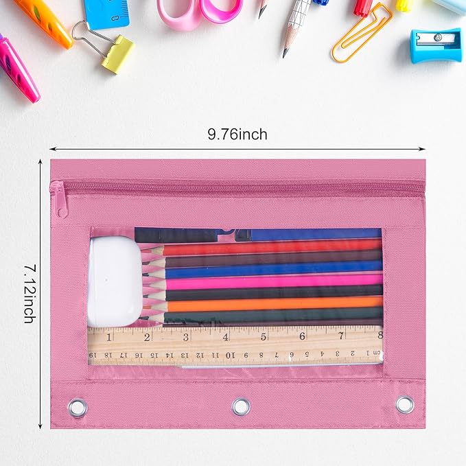 YoeeJob 36 Pack Zipper Pencil Pouch for 3 Ring Binder with Clear Window for School and Office Supplies (Pink)