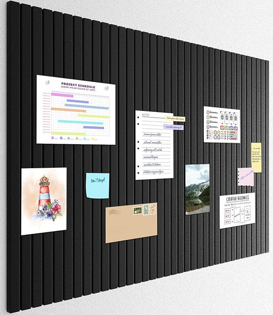 Smarpau Large Cork Board, Black Bulletin Board 48"x36", 12 Pack Pin Board Felt Wall Tiles with 50 Removable Adhesive Tabs 35 Pushpins, Cork Boards for Office Home School Decor