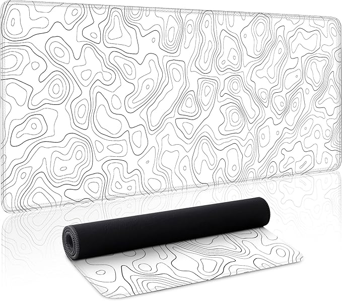 White Map Gaming Mouse Pad Large Desk Mat Extended Keyboard Mouse Pad XL Mousepad with Non-Slip Base and Stitched Edge White Mouse Mat Desk Pad 31.5 X 11.8 in Mouse Pads for Desk Gaming Home Office