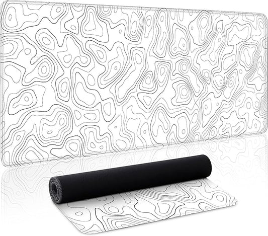 White Map Gaming Mouse Pad Large Desk Mat Extended Keyboard Mouse Pad XL Mousepad with Non-Slip Base and Stitched Edge White Mouse Mat Desk Pad 31.5 X 11.8 in Mouse Pads for Desk Gaming Home Office