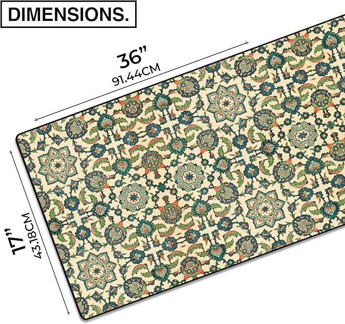 MPCO. Arabic Textiles Large Gaming Desk Pad - 36" x 17" Aeroglyde Fabric Emerald-Garden Desk Mats - Non-Slip, Washable, Smooth Glide for Precision Gaming & Work
