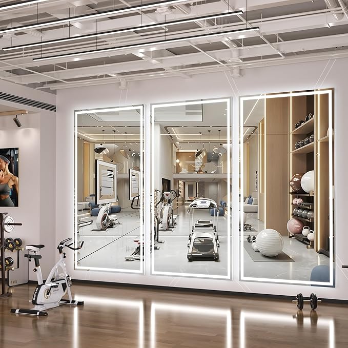 Hasipu Full Length Mirror with Lights, 79" x 36" LED Lighted Floor Standing Mirror, Full Body Dressing Hanging Mounted Mirrors, Dimmable, Tempered Glass, Safe to Use, Square White