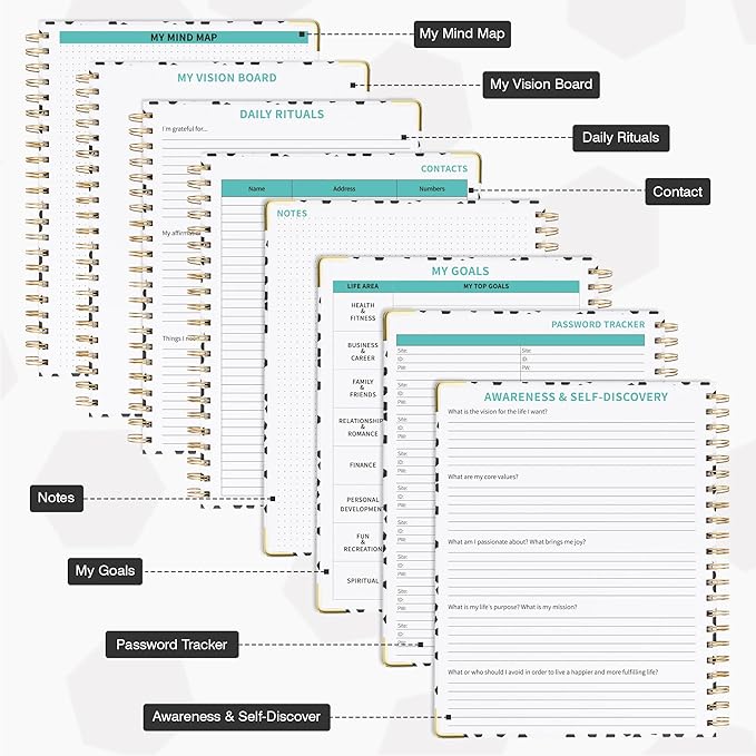Ospelelf Undated Spiral Planner 12 Months, Daily Weekly and Monthly Academic Planner with Clip 8.5 x 11