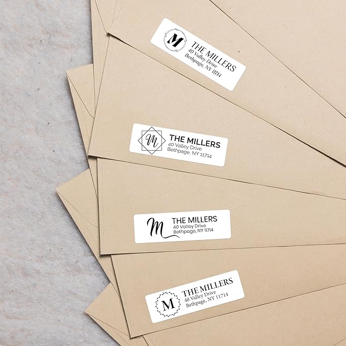 EGD Custom Return Address Labels Personalized for Envelopes | Personalized Stickers with Name & Monogram | Mailing Address Labels for Folders, Office, or Small Business | 50-1000 qty | 2.5 x 0.75 Inch