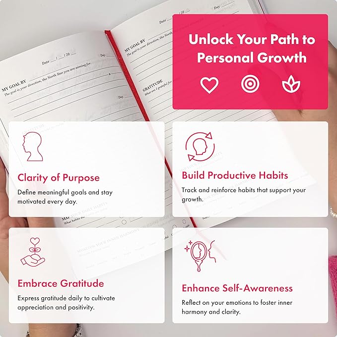 iAmEvolving Journal – Guided Gratitude & Goal Planner with Habit Tracker, Mindfulness Prompts & Daily Reflection | Undated 6-Month Self-Care & Wellness Notebook for Personal Growth (Misty Rose)