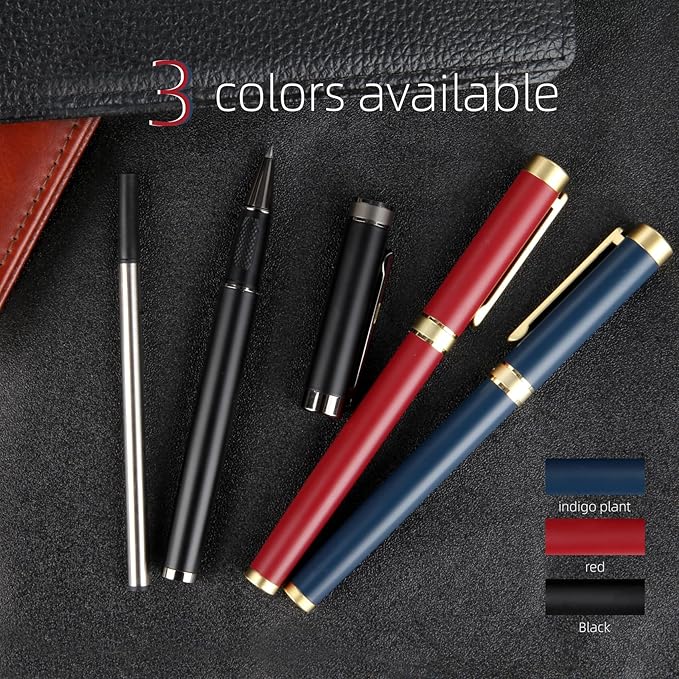 Stunning luxury pen fancy pens nice pens for men pure copper heavy feel Office Executive Pen Professional Smooth Writing Pens for journaling with Gift Case with 2 Refills (Red)