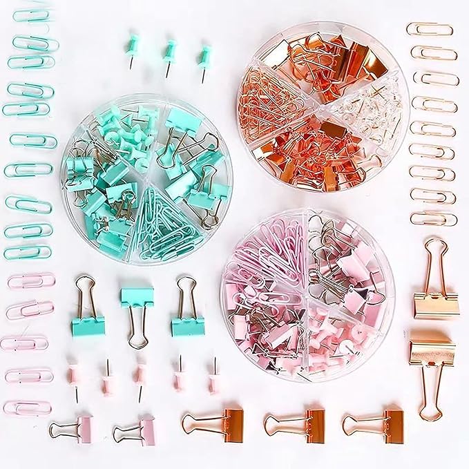 72 Pcs Rose Gold Small Binder Clips, Paper Clips and Thumbtack for Office Work School and Home Supplies (72pcs Mixed, Rose Gold)