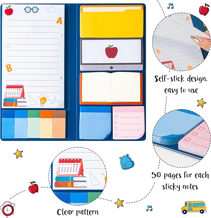 Xqumoi Best Assistant Principal Ever Sticky Notes Set - School Assistant Principal Self-Stick Note Pads Thank You Appreciation Gift Writing Memo Pad Page Marker Back to School Office Supplies