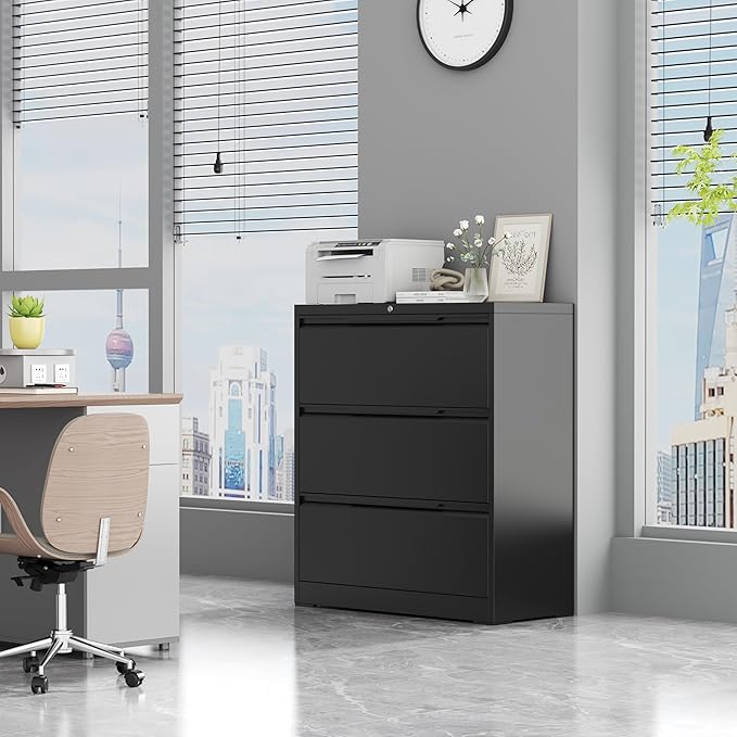 3 Drawer Lateral File Cabinets with Lock,Metal Filing Cabinet for Home Office,Wide Office Storage Cabinet with Hanging Bars for A4 Legal/Letter Size(Easy Assembly)