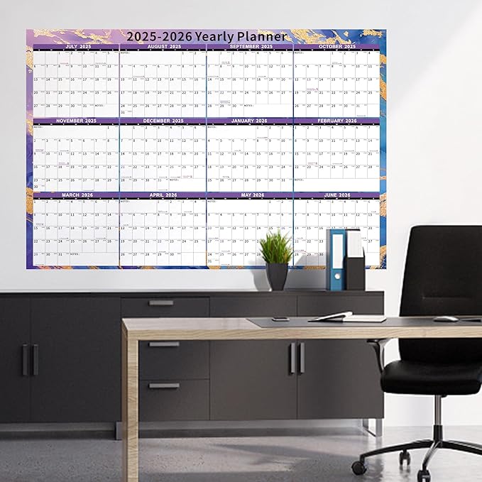 Ospelelf Large Dry Erase Calendar for Wall - 32'' x 48'' Yearly Calendars 2025-2027 Laminated Monthly Family Calendar for Office, Use July 2025 - June 2027 (Marble)