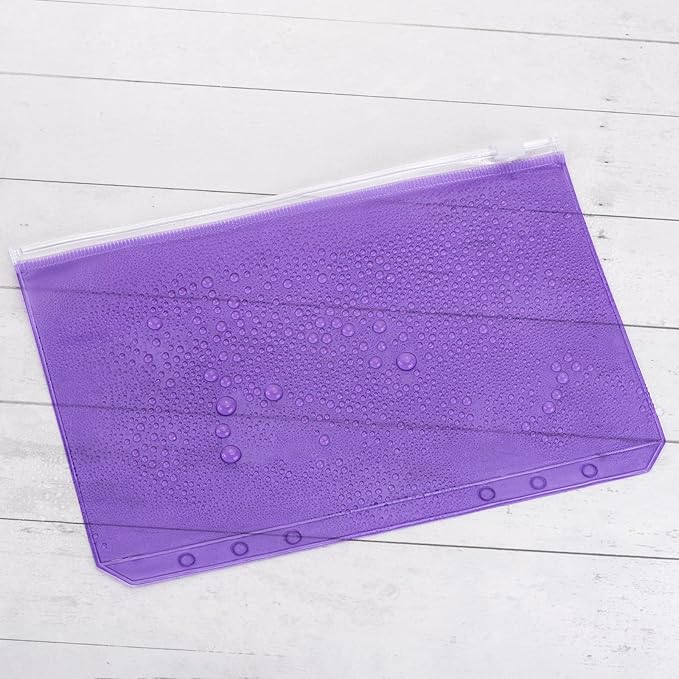 24Pcs A5 Binder Pockets 6 Holes Zipper Binder Pouch for Cash,ID Card,Credit Card, 8 Colors