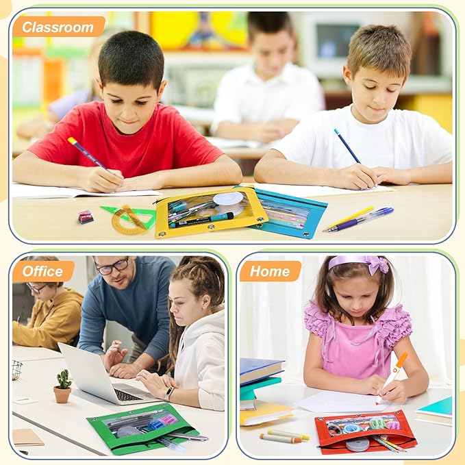 Shemira Pencil Pouch for 3 Ring Binder, 30 Pack Pencil Pouches Bulk in 6 Colors, Binder Pencil Pouch with Smooth Zipper, Zipper Pencil Pouches, 3 Ring Binder Pencil Pouches, Clear Window Pencil Case