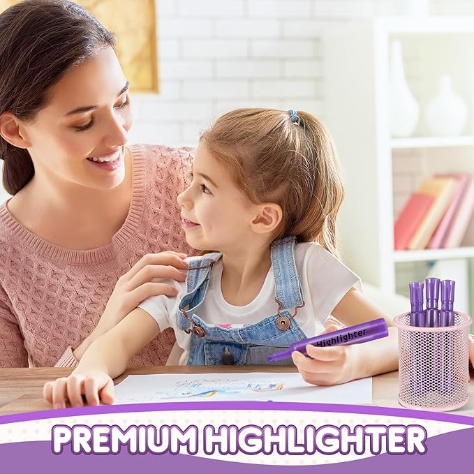 Qilery 30 Pack Highlighters Bulk, Tank Style Chisel Tip Highlighters Markers Quick Drying for Kids and Adult Coloring, Classroom Home Office School Supplies (Purple)