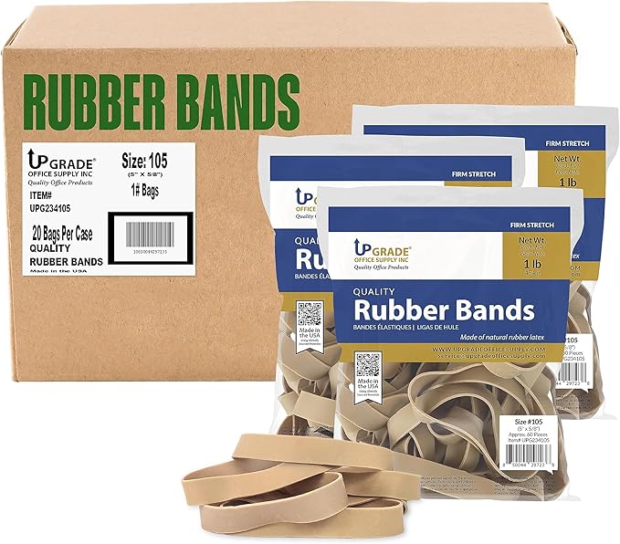 Upgrade Office Supply UPG234105PK3 Rubber Bands, Size 105 (5 x 5/8), 180 Bands, 3 lb Pack, USA
