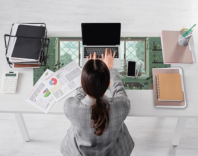 Green Kawaii Desk Mat Mousepad Pixel Plant Mouse Pad Gaming XL Large Desk Pad Anime Cat Desk Matt for Desktop, Computer Laptop Keyboard and Mouse Mat for Women Office Decor Accessories 31.5x11.8 in