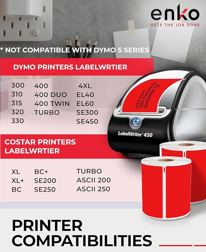 enKo Compatible Red Zebra 4x6 Label/Dymo Labels 1744907 (4 x 6) for Dymo Labelwriter 4XL Shipping Zebra Direct Thermal Printer (6 Rolls, 1320 Labels)