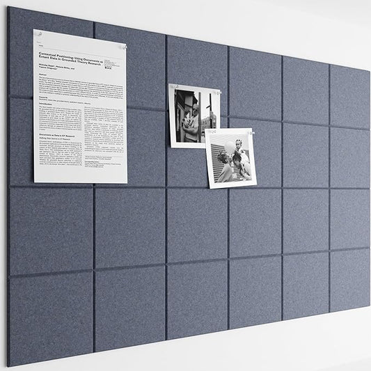 Bumusty Large Cork Board Alternative-36 x24 Felt Bulletin Board Tiles, with 30 Pushpins, 40 Adhesive Tabs, 6-Pack Slat Wall Paneling, Cork Boards for Office Push Pin Board Felt Board-Denim Blue