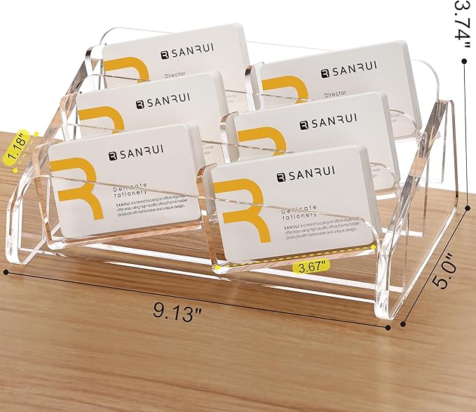 SANRUI Acrylic Business Card Holder for Desk, 3 Tier Clear Tilt Business Name Card Display Holders Stand Storage Organizer Fits 360 Business Cards (Horizontal, 6-Slot)