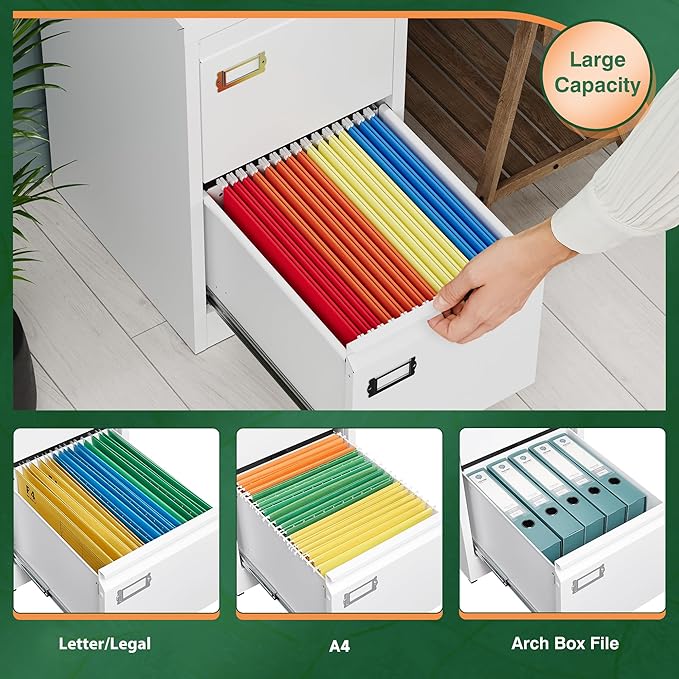 Letaya 2 Drawer File Cabinet with Lock,Metal Office Small Filing Cabinets for Home Office- Storage A4/F4/Letter/Legal -Assembly Required (White)