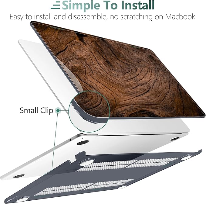 DONGKE Compatible with M4 MacBook Air 15 inch Case 2025 2024 2023 A3241 A3114 A2941 M3 M2 Liquid Retina Display Touch ID, Plastic Hard Case & Keyboard Skin & Screen Protector - Wood Grain